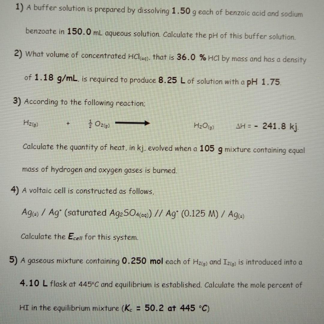 Solved 1) A buffer solution is prepared by dissolving 1.50 g | Chegg.com