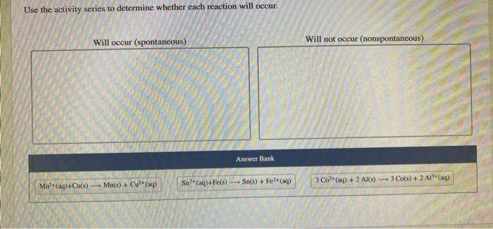 Solved Use the activity series to determine whether each | Chegg.com