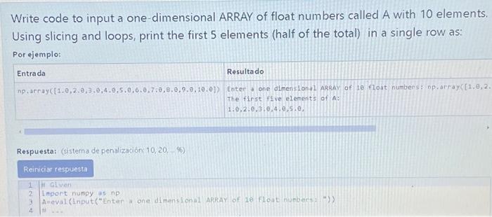 Solved Write code to input a one-dimensional ARRAY of float | Chegg.com
