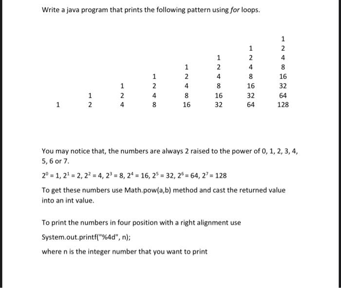 Solved Write a java program that prints the following | Chegg.com