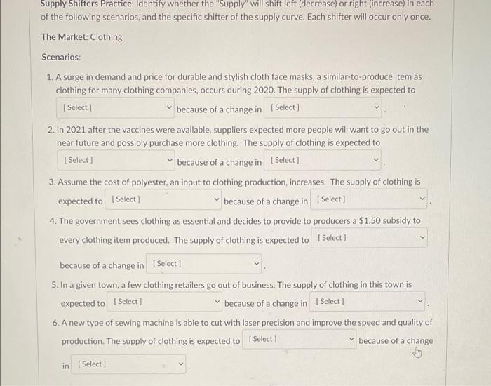 Solved о Supply Shifters Practice Identify whether the