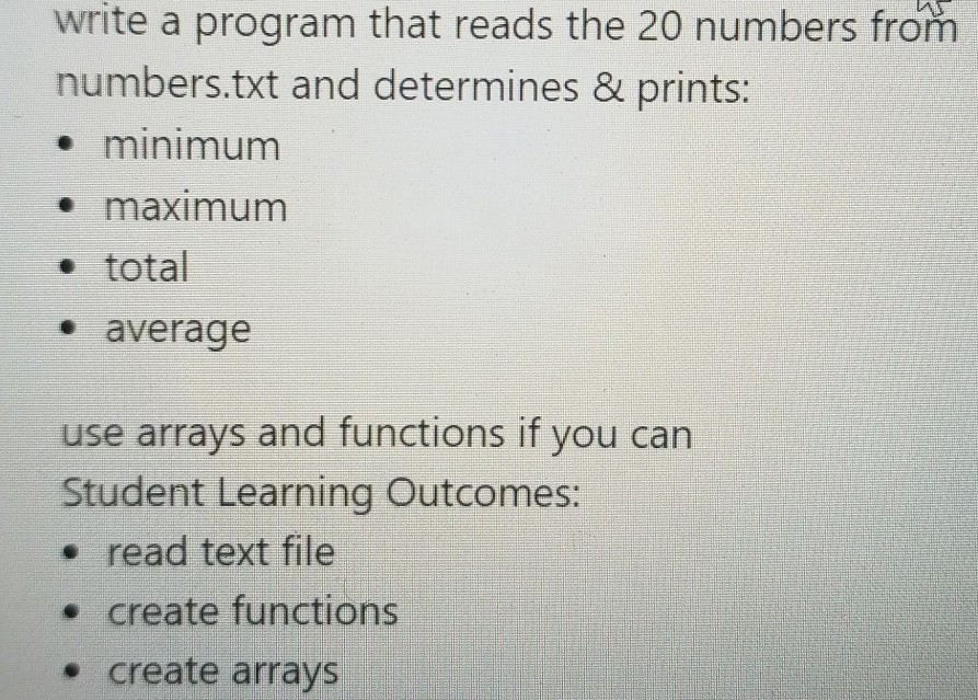 Solved write a program that reads the 20 numbers from | Chegg.com