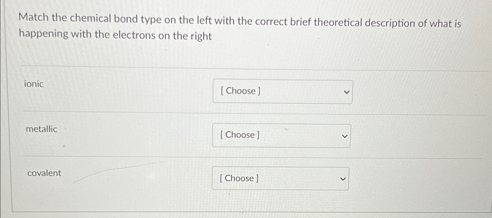 Solved Match the chemical bond type on the left with the | Chegg.com