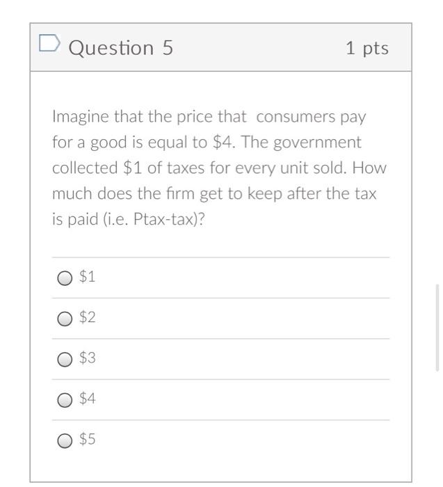 Solved D Question 5 1 pts Imagine that the price that | Chegg.com