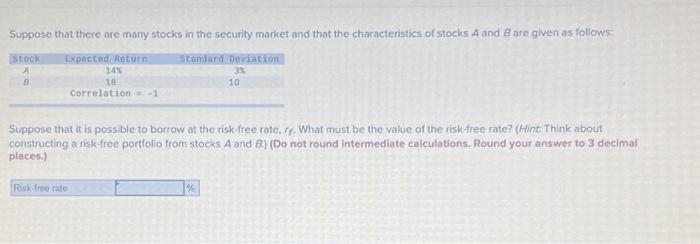 Solved Suppose That There Are Many Stocks In The Security | Chegg.com