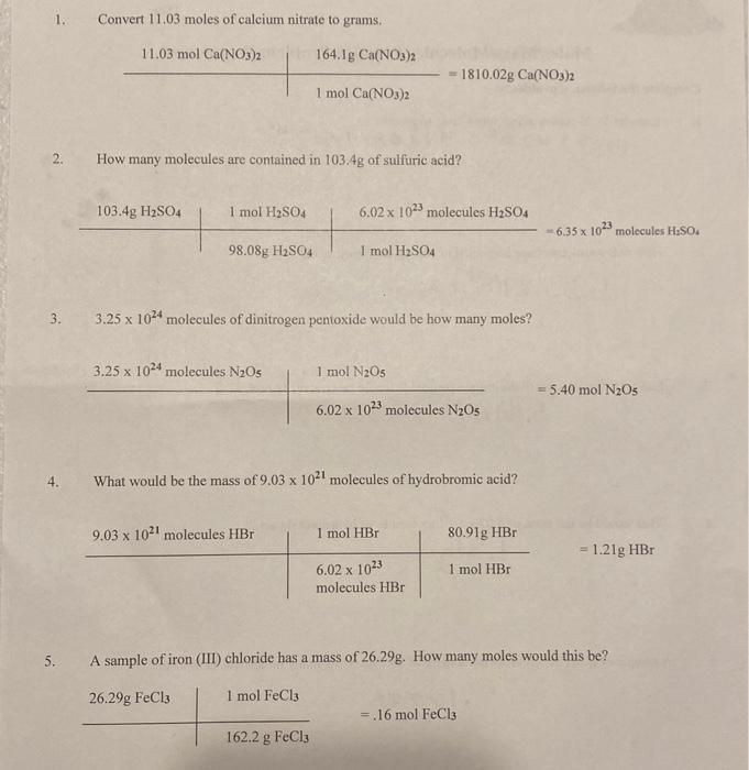 Solved 1. Convert 11.03 moles of calcium nitrate to grams.