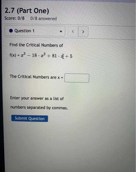 Solved 2.7 (Part One) Score: 078 0/8 Answered Question 1