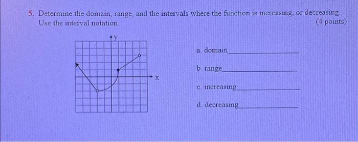 Solved 5. Determine the domain, range, and the intervals | Chegg.com