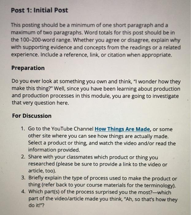 Solved Post 1 Initial Post This Posting Should Be A Minimum Chegg Com