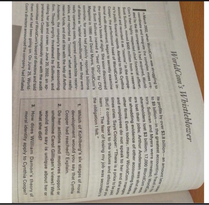 Worldcom S Whistleblower In March 02 When World Chegg Com