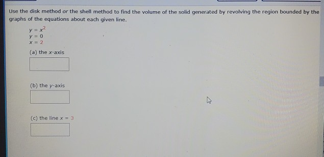 Solved Use the disk method or the shell method to find the | Chegg.com
