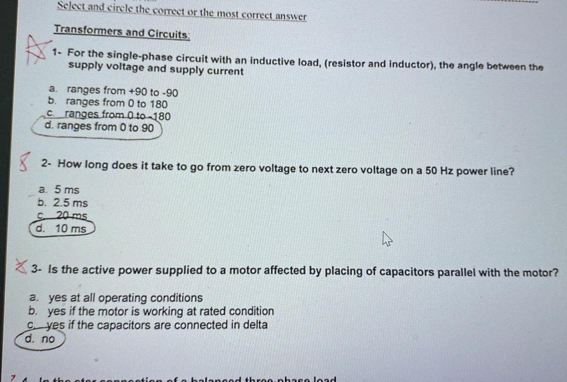 Solved Answer all questions: Select and circle the correct | Chegg.com
