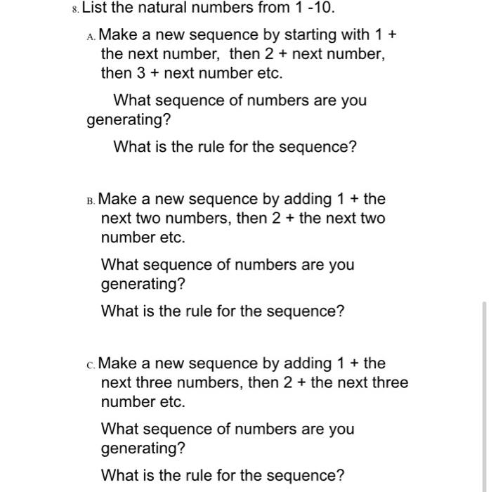 Solved 8. List the natural numbers from 1-10. A. Make a new | Chegg.com