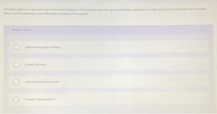 Solved A female patient is experiencing a hormonal imbalance | Chegg.com
