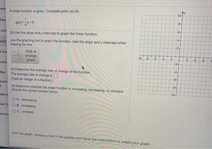 Solved Course Hom A linear function is given. Complete parts | Chegg.com