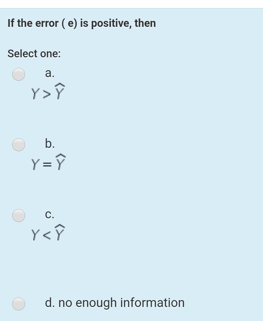 Solved If The Error E Is Positive Then Select One A Chegg Com