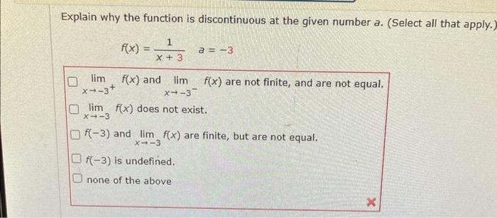 Solved Explain why the function is discontinuous at the | Chegg.com