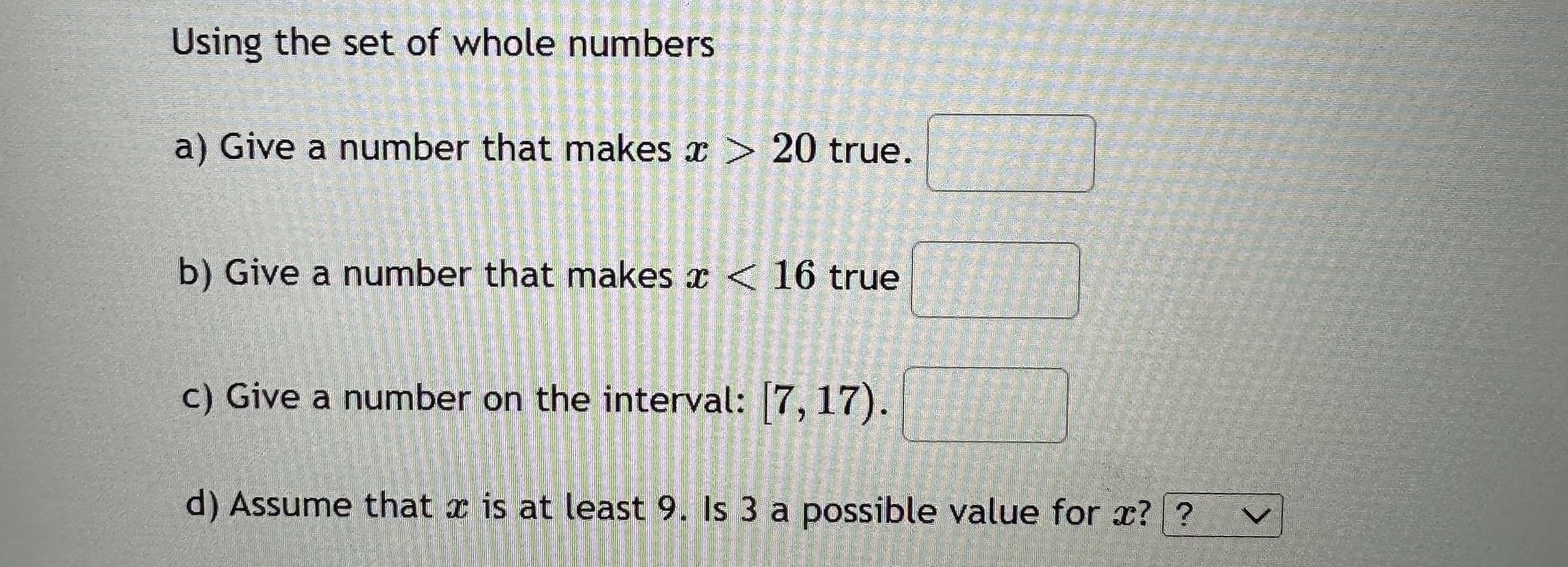 Solved Using the set of whole numbersa) ﻿Give a number that | Chegg.com ...