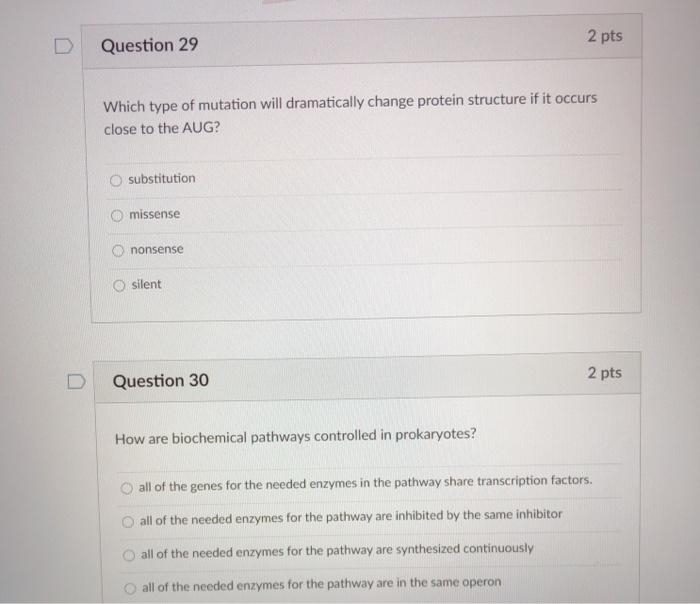 Solved Question 29 2 pts Which type of mutation will | Chegg.com
