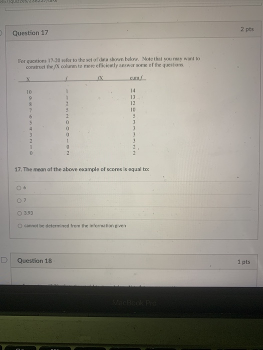 Solved 2 pts Question 17 For questions 17-20 refer to the | Chegg.com