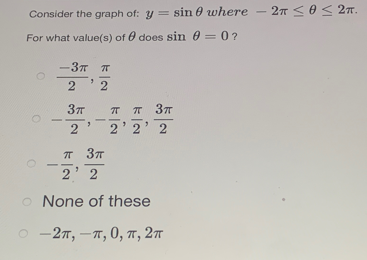 Solved Consider the graph of: y=sinθ ﻿where -2π≤θ≤2π.For | Chegg.com