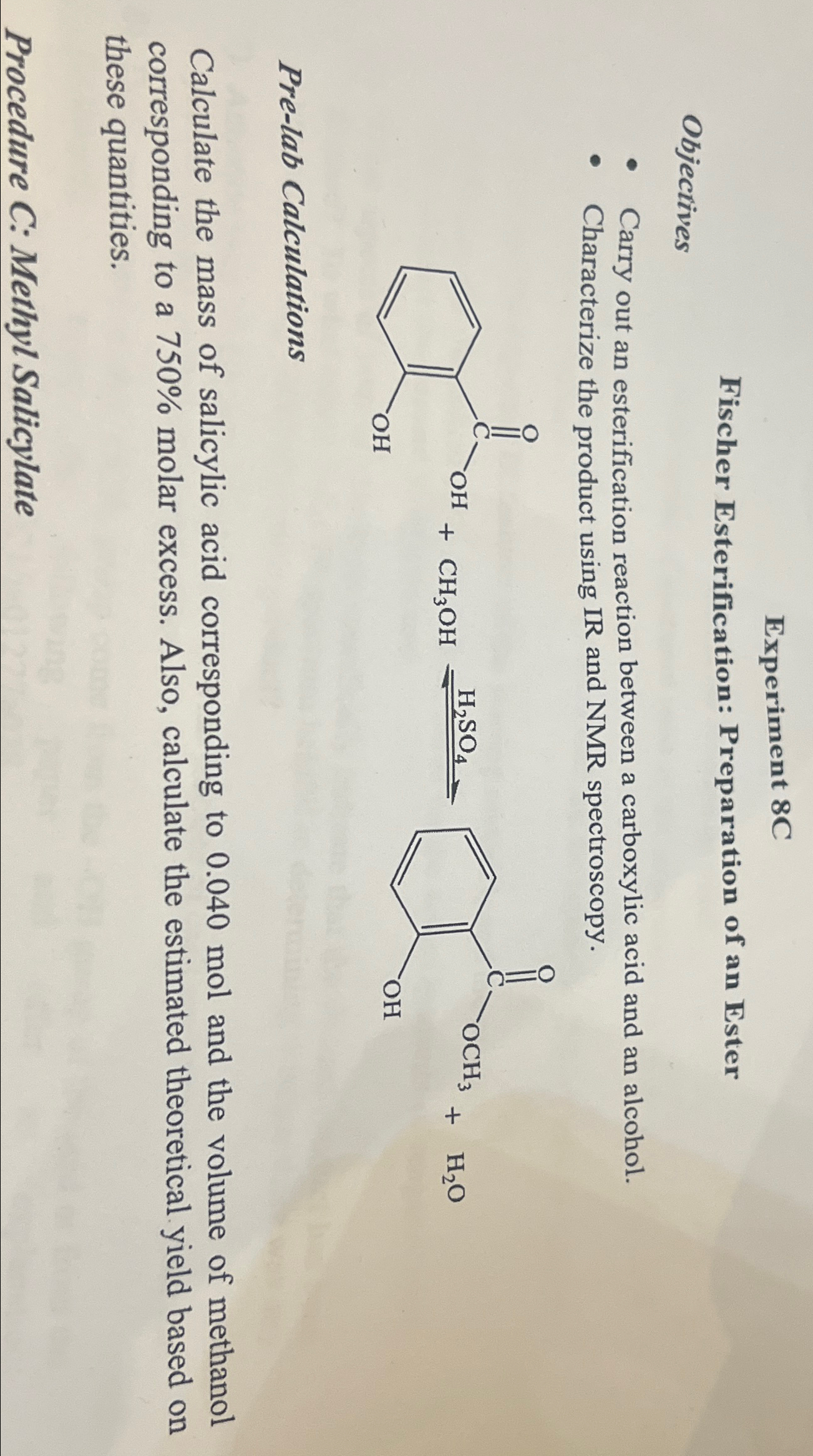 Solved Experiment 8CFischer Esterification: Preparation of | Chegg.com