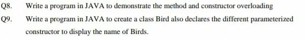 Solved Q8 09. Write a program in JAVA to demonstrate the | Chegg.com