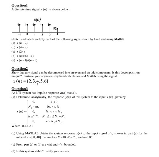 Solved Question1 A Discrete Time Signal X N Is Shown