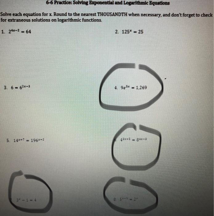 Solved 6-6 Practice: Solving Exponential and Logarithmic | Chegg.com