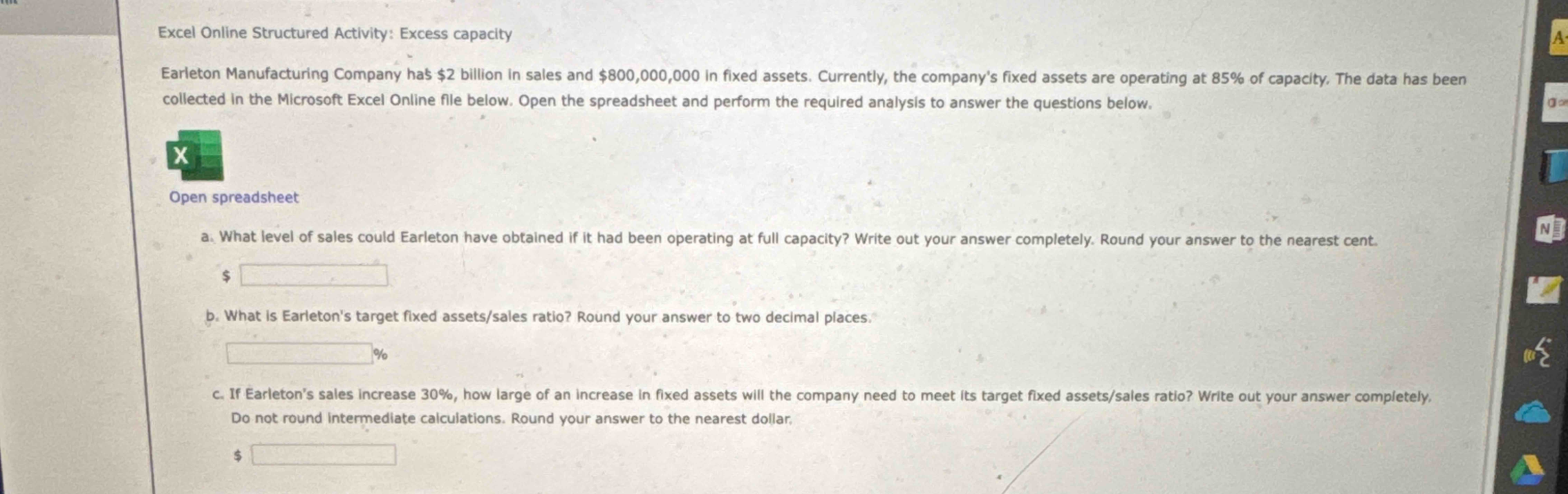 Solved Excel Online Structured Activity: Excess | Chegg.com