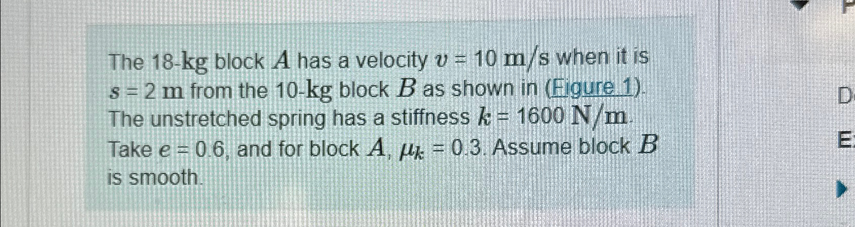 The 18-kg ﻿block A Has A Velocity V=10ms ﻿when It Is | Chegg.com