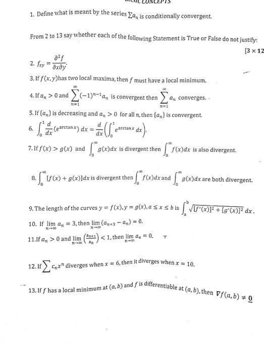 Solved 1. Define what is meant by the series ∑an is | Chegg.com