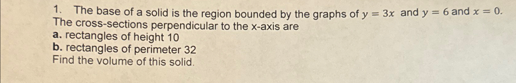 Solved The base of a solid is the region bounded by the | Chegg.com