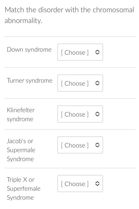 Solved Match the disorder with the chromosomal abnormality. | Chegg.com