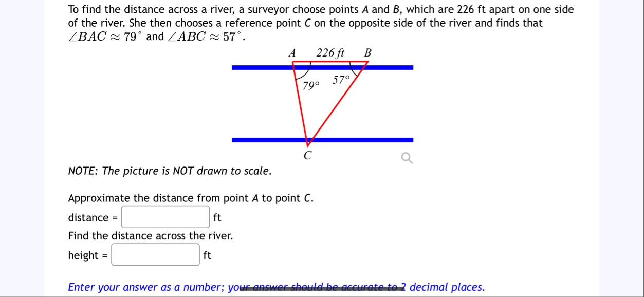 Solved To find the distance across a river, a surveyor | Chegg.com