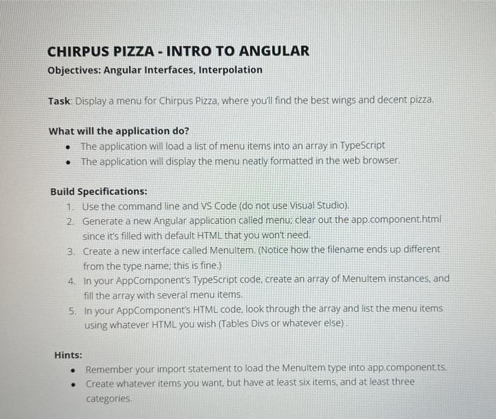Solved The code is to be in angular and be done in VS code.. | Chegg.com