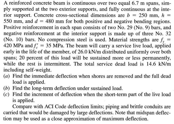 A reinforced concrete beam is continuous over two | Chegg.com