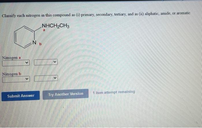 Solved Classify each nitrogen in this compound as () | Chegg.com