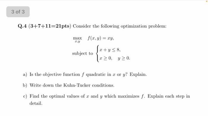 Solved 3 of 3 Q.4 (3+7+11=21pts) Consider the following | Chegg.com