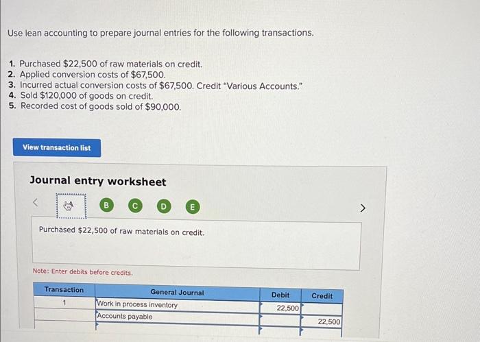 Solved Use lean accounting to prepare journal entries for | Chegg.com