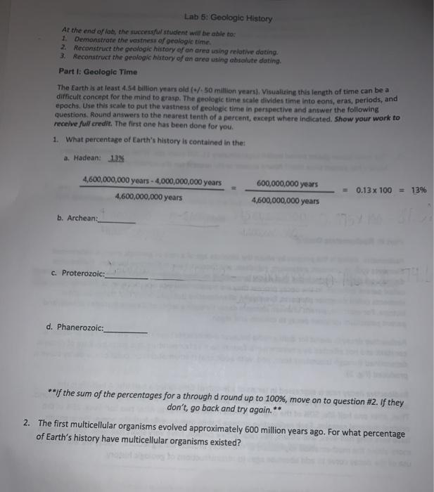 Solved Lab 5: Geologic History At the end of lob, the | Chegg.com