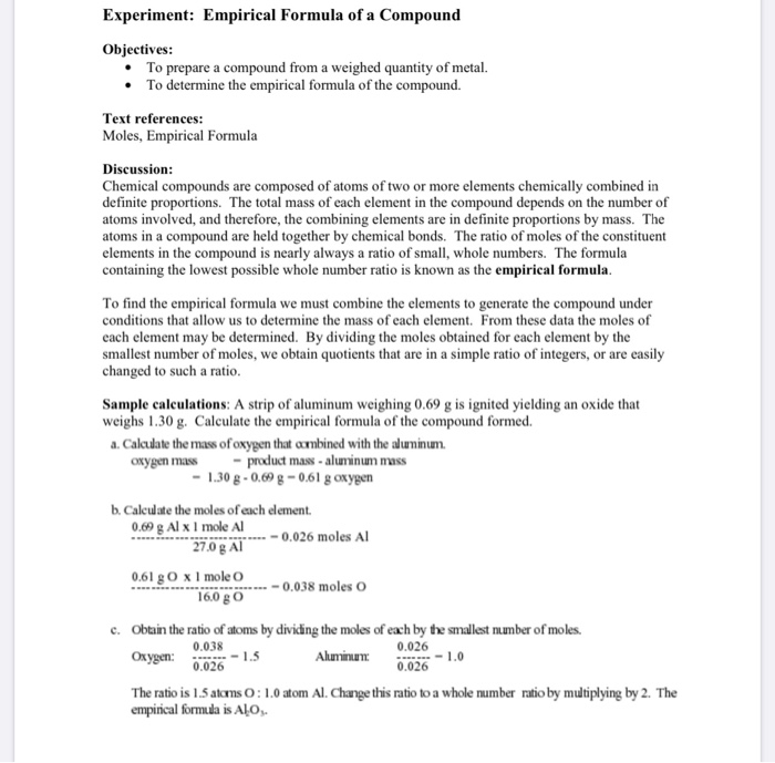 Solved Pre-lab exercise: Empirical Formula of a Compound | Chegg.com