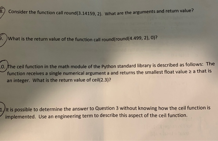 Solved 8 Consider The Function Call Round 3 14159 2 W