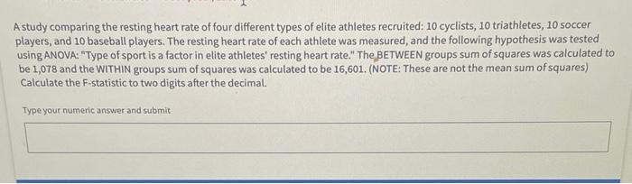 Solved A study comparing the resting heart rate of four | Chegg.com
