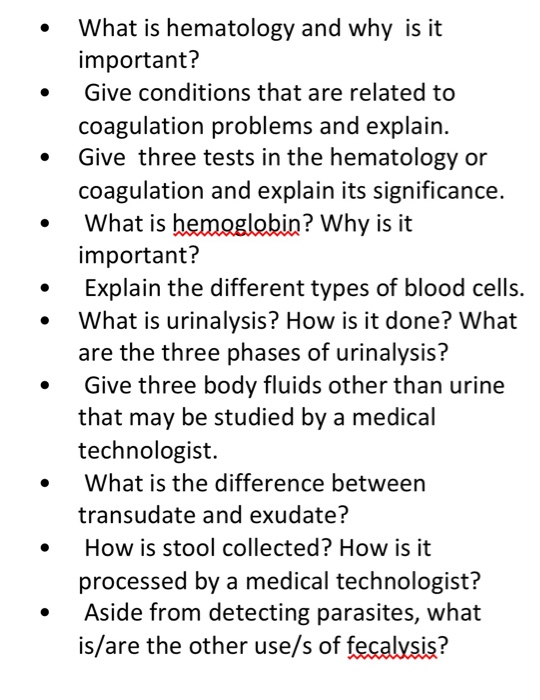 short essay questions in hematology