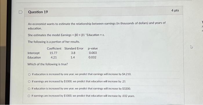Solved An economist wants to estimate the relationship | Chegg.com