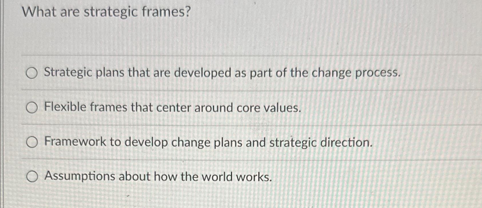 Solved What are strategic frames?Strategic plans that are