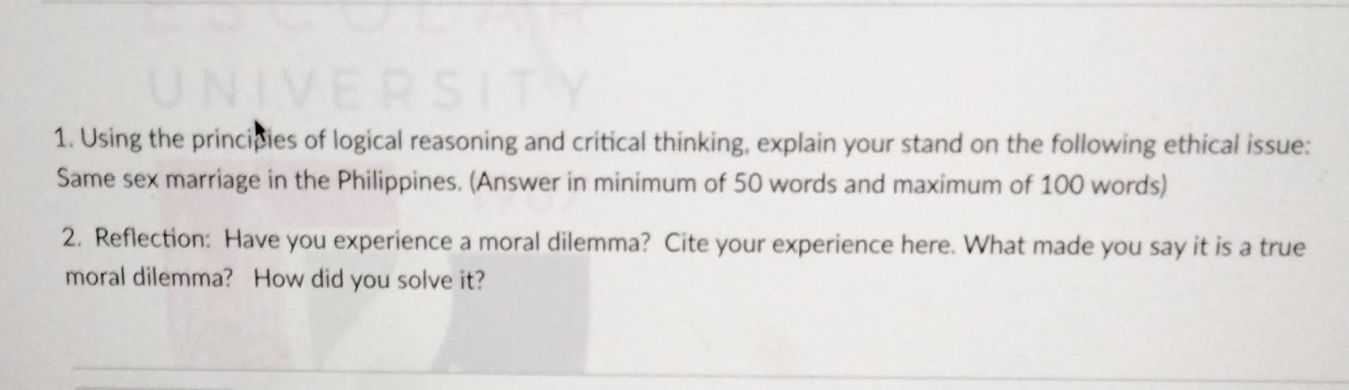 using the principles of logical reasoning and critical thinking divorce in the philippines