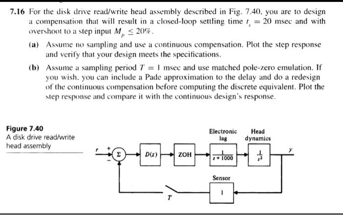 7.16 For the disk drive read/write head assembly | Chegg.com