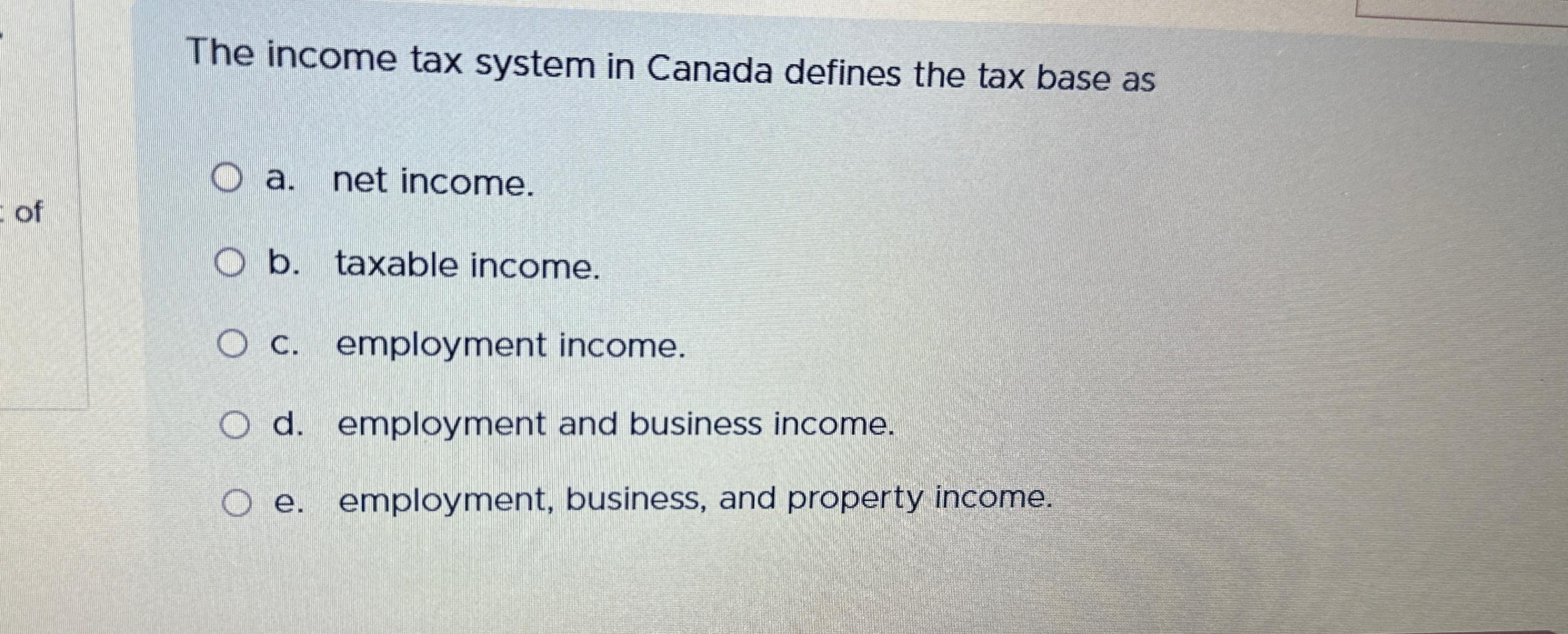 Solved The Income Tax System In Canada Defines The Tax Base